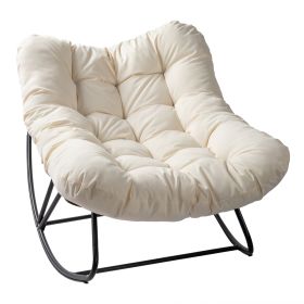 Oversized Rattan Papasan Chair, Outdoor Steel Wicker Rocking Seating with Thick Padded Cushion for Patio, Living Room, Backyard