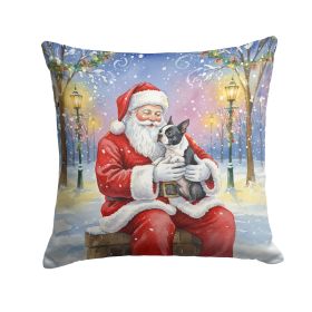 Boston Terrier with Santa Claus Throw Pillow Decorative Indoor Outdoor Accent Cushion for Couch, Bed or Patio, 14Hx14W