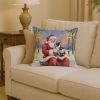 Boston Terrier with Santa Claus Throw Pillow Decorative Indoor Outdoor Accent Cushion for Couch, Bed or Patio, 14Hx14W
