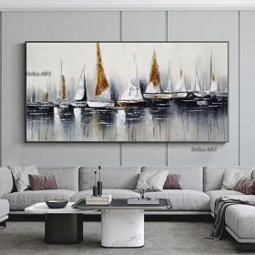 Handmade Hand Painted Wall Art On Canvas Abstract Horizontal Abstract Ocean Sailboat Landscape Modern Home Living Room hallway bedroom luxurious (size: 75X150CM)