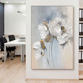 Handmade Oil Painting Fancy Wall Art Personalized Gifts Abstract White Floral Painting On canvas Large Flower Oil Painting Minimalist Modern Livi (Style: 01, size: 50x70cm)