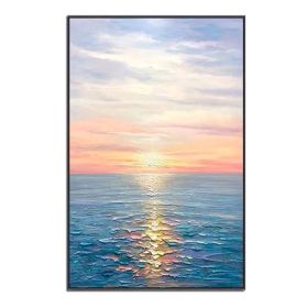 Hand Painted Abstract Oil Painting Wall Art Seascape Picture Minimalist Modern On Canvas Decorative For Living Room No Frame (size: 70X140cm)
