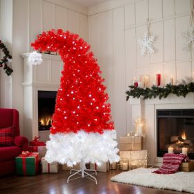 6FT Artificial Christmas Tree With LED Light, Santa's Hat Shape Artificial Whimsical Xmas Tree With 1050 Tip, Curved Xmax Tree (Option: Red White)